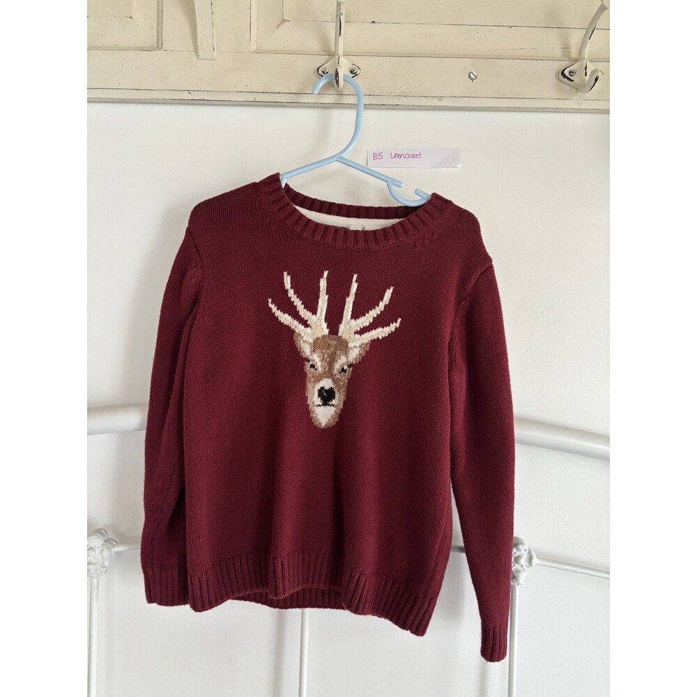 Janie And Jack Boys Maroon White Tail Deer Sweater Hunter Photos 4